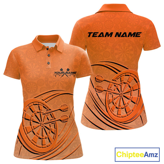 Custom Orange Darts Polo Shirts For Women, Orange Dartboard Dart Team Jerseys For Players IPHW9636