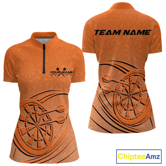 Custom Orange Darts Quarter-Zip Shirts For Women, Orange Dartboard Dart Team Jerseys IPHW9636