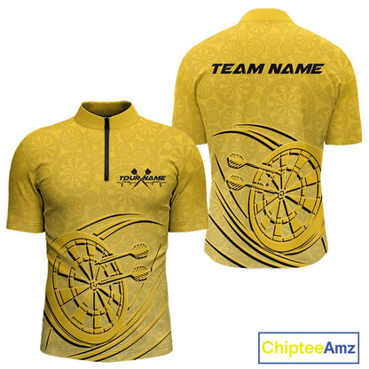 Custom Yellow Darts Quarter-Zip Shirts For Men, Yellow Dartboard Dart Team Jerseys For Players IPHW9637