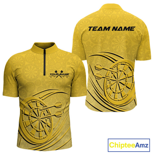 Custom Yellow Darts Quarter-Zip Shirts For Men, Yellow Dartboard Dart Team Jerseys For Players IPHW9637