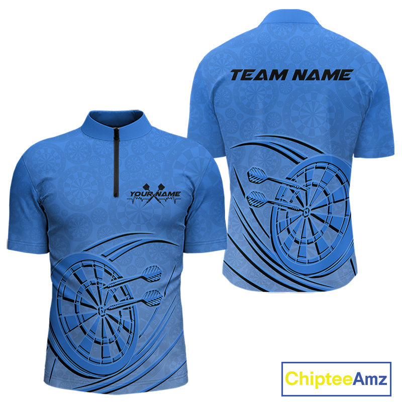 Custom Blue Darts Quarter-Zip Shirts For Men, Blue Dartboard Dart Team Jerseys For Players IPHW9638