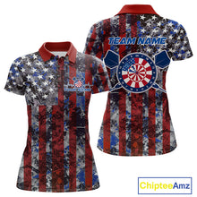 Load image into Gallery viewer, Custom US Flag Camo Patriotic Dart Polo Shirts For Women, Dart Jersey Dart Team Uniform IPHW9695