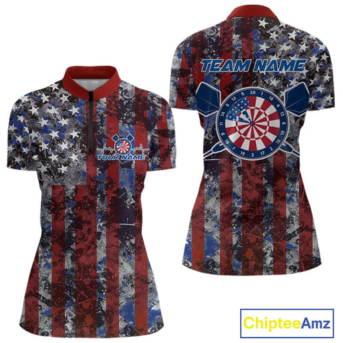 Custom US Flag Camo Patriotic Dart Quarter-Zip Shirts For Women, Dart Jersey Team Uniform IPHW9695