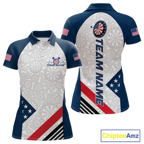 Custom Patriotic Dart Jerseys For Players, US Flag Dart Team Polo Shirts For Women IPHW9696