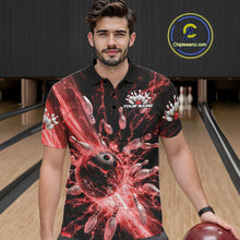 Load image into Gallery viewer, Custom Red Thunder Lightning Bowling Team Men Polo Shirts, Bowling Jerseys IPHW9743
