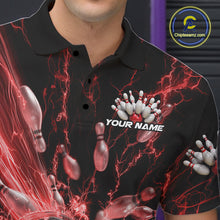 Load image into Gallery viewer, Custom Red Thunder Lightning Bowling Team Men Polo Shirts, Bowling Jerseys IPHW9743