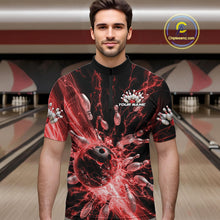 Load image into Gallery viewer, Custom Red Thunder Lightning Bowling Team Men Quarter-Zip Shirts, Bowling Jerseys IPHW9743