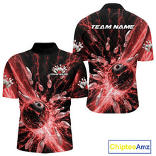 Load image into Gallery viewer, Custom Red Thunder Lightning Bowling Team Men Quarter-Zip Shirts, Bowling Jerseys IPHW9743