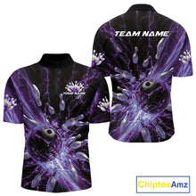 Load image into Gallery viewer, Custom Purple Thunder Lightning Bowling Team Men Quarter-Zip Shirts, Bowling Jerseys IPHW9744