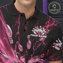 Load image into Gallery viewer, Custom Pink Thunder Lightning Bowling Team Men Polo Shirts, Bowling Jerseys IPHW9745