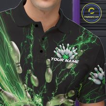 Load image into Gallery viewer, Custom Green Thunder Lightning Bowling Team Men Polo Shirts, Bowling Jerseys IPHW9746