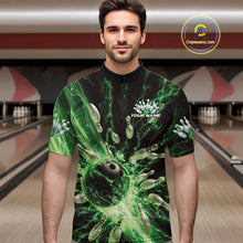 Load image into Gallery viewer, Custom Green Thunder Lightning Bowling Team Men Quarter-Zip Shirts, Bowling Jerseys IPHW9746