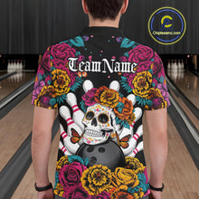 Load image into Gallery viewer, Custom Flower Sugar Skull Bowling Team Polo Shirts For Men, Halloween Bowler Outfit IPHW9749
