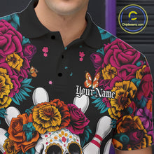 Load image into Gallery viewer, Custom Flower Sugar Skull Bowling Team Polo Shirts For Men, Halloween Bowler Outfit IPHW9749