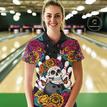 Load image into Gallery viewer, Custom Flower Sugar Skull Bowling Team Polo Shirts For Women, Halloween Bowler Outfit IPHW9749