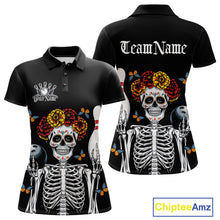 Load image into Gallery viewer, Custom Sugar Skull Bowling Team Women Polo Shirts, Funny Halloween Bowling Outfit IPHW9752