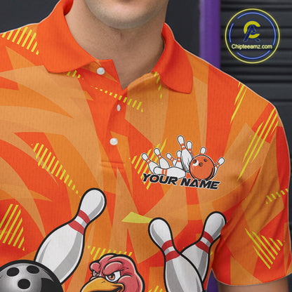 Custom Funny Thanksgiving Turkey Bowling Men Polo Shirts, Bowling League Shirt IPHW9769