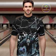 Load image into Gallery viewer, Custom Black And Blue Lightning Grim Reaper Bowling Men Quarter-Zip Shirt, Halloween Outfit IPHW9801