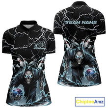 Load image into Gallery viewer, Custom Blue Lightning Grim Reaper Bowling Women Quarter-Zip Shirt, Halloween Outfit IPHW9801