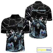 Load image into Gallery viewer, Custom Black And Blue Lightning Grim Reaper Bowling Men Quarter-Zip Shirt, Halloween Outfit IPHW9801