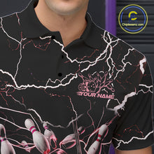 Load image into Gallery viewer, Custom Black And Red Lightning Grim Reaper Bowling Men Polo Shirt, Halloween Outfit IPHW9802
