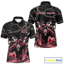 Load image into Gallery viewer, Custom Black And Red Lightning Grim Reaper Bowling Men Polo Shirt, Halloween Outfit IPHW9802