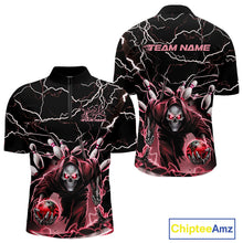 Load image into Gallery viewer, Custom Black And Red Lightning Grim Reaper Bowling Men Quarter-Zip Shirt, Halloween Outfit IPHW9802