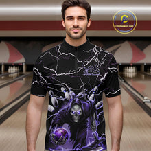 Load image into Gallery viewer, Custom Black And Purple Lightning Grim Reaper Bowling Men Quarter-Zip Shirt, Halloween Outfit IPHW9803