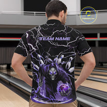 Load image into Gallery viewer, Custom Black And Purple Lightning Grim Reaper Bowling Men Quarter-Zip Shirt, Halloween Outfit IPHW9803