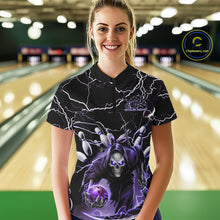 Load image into Gallery viewer, Custom Purple Lightning Grim Reaper Bowling Women Quarter-Zip Shirt, Halloween Outfit IPHW9803