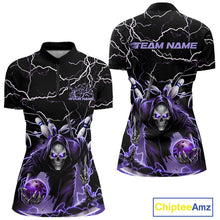 Load image into Gallery viewer, Custom Purple Lightning Grim Reaper Bowling Women Quarter-Zip Shirt, Halloween Outfit IPHW9803