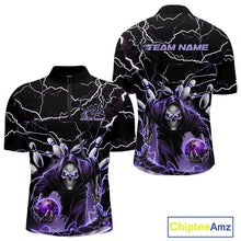 Load image into Gallery viewer, Custom Black And Purple Lightning Grim Reaper Bowling Men Quarter-Zip Shirt, Halloween Outfit IPHW9803