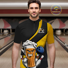 Load image into Gallery viewer, Custom Grunge Yellow Funny Bowling And Beer Quarter-Zip Shirts For Men, Bowling Team Uniform IPHW9608