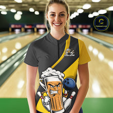 Load image into Gallery viewer, Custom Grunge Yellow Funny Bowling And Beer Women Quarter-Zip Shirt, Bowling Team Uniform IPHW9608