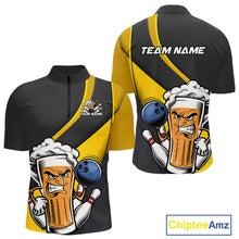Load image into Gallery viewer, Custom Grunge Yellow Funny Bowling And Beer Quarter-Zip Shirts For Men, Bowling Team Uniform IPHW9608