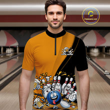 Load image into Gallery viewer, Custom Yellow Funny Bowling Men Quarter-Zip Shirts, Bowling And Beer Party Bowlers Outfit IPHW9610