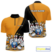 Load image into Gallery viewer, Custom Yellow Funny Bowling Men Quarter-Zip Shirts, Bowling And Beer Party Bowlers Outfit IPHW9610