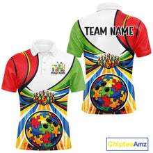 Load image into Gallery viewer, Custom Autism Awareness Bowling Men Polo Shirts, Colorful Puzzles Bowling Team Shirt IPHW11194