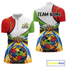 Load image into Gallery viewer, Custom Autism Awareness Bowling Women Quarter-Zip Shirts, Colorful Puzzles Bowling Shirt IPHW11194