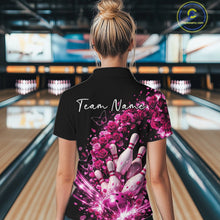 Load image into Gallery viewer, Custom Pink Roses And Butterfly Women Bowling Shirt, Flower Ladies Bowling League Shirt IPHW10887