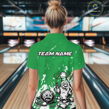 Load image into Gallery viewer, Green Custom Drunk Bowling Ball And Pin Funny Women Polo Shirt, Bowling And Beer Jersey IPHW11236