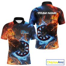 Load image into Gallery viewer, Custom Orange And Blue Smoke Flame Wolf Dart Team Men Polo Shirts, Fire Dart Jerseys IPHW10003