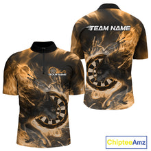 Load image into Gallery viewer, Custom Yellow Fire Flame Dart Wolf Men Quarter-Zip Shirts, Dart League Shirt Team Jerseys IPHW10005