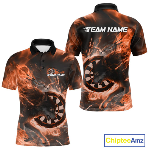 Custom Orange Fire Flame Dart Wolf Men Polo Shirts, Dart League Shirt Team Jerseys IPHW10006