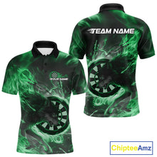 Load image into Gallery viewer, Custom Green Fire Flame Dart Wolf Men Polo Shirts, Dart League Shirt Team Jerseys IPHW10007