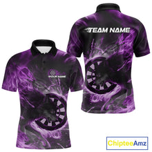 Load image into Gallery viewer, Custom Purple Fire Flame Dart Wolf Men Polo Shirts, Dart League Shirt Team Jerseys IPHW10008