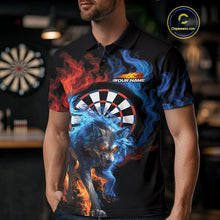 Load image into Gallery viewer, Custom Orange And Blue Smoke Flame Wolf Dart Team Men Polo Shirts, Fire Dart Jerseys IPHW10009