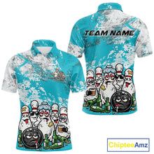 Load image into Gallery viewer, Custom Turquoise Blue Drunk Bowling Ball And Pins Bowling And Beer Shirt, Funny Jersey IPHW11265