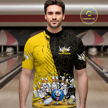 Load image into Gallery viewer, Custom Yellow Funny Bowling Men Quarter-Zip Shirts, Bowling And Beer Party Bowlers Outfit IPHW9828