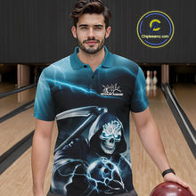 Load image into Gallery viewer, Custom Blue Lightning Grim Reaper Bowling Polo Shirts For Men, Halloween Bowling Jerseys IPHW9843